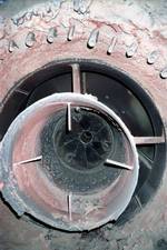 Aerodynamical reactor installed in coal sprayer (view from inside of furnace)